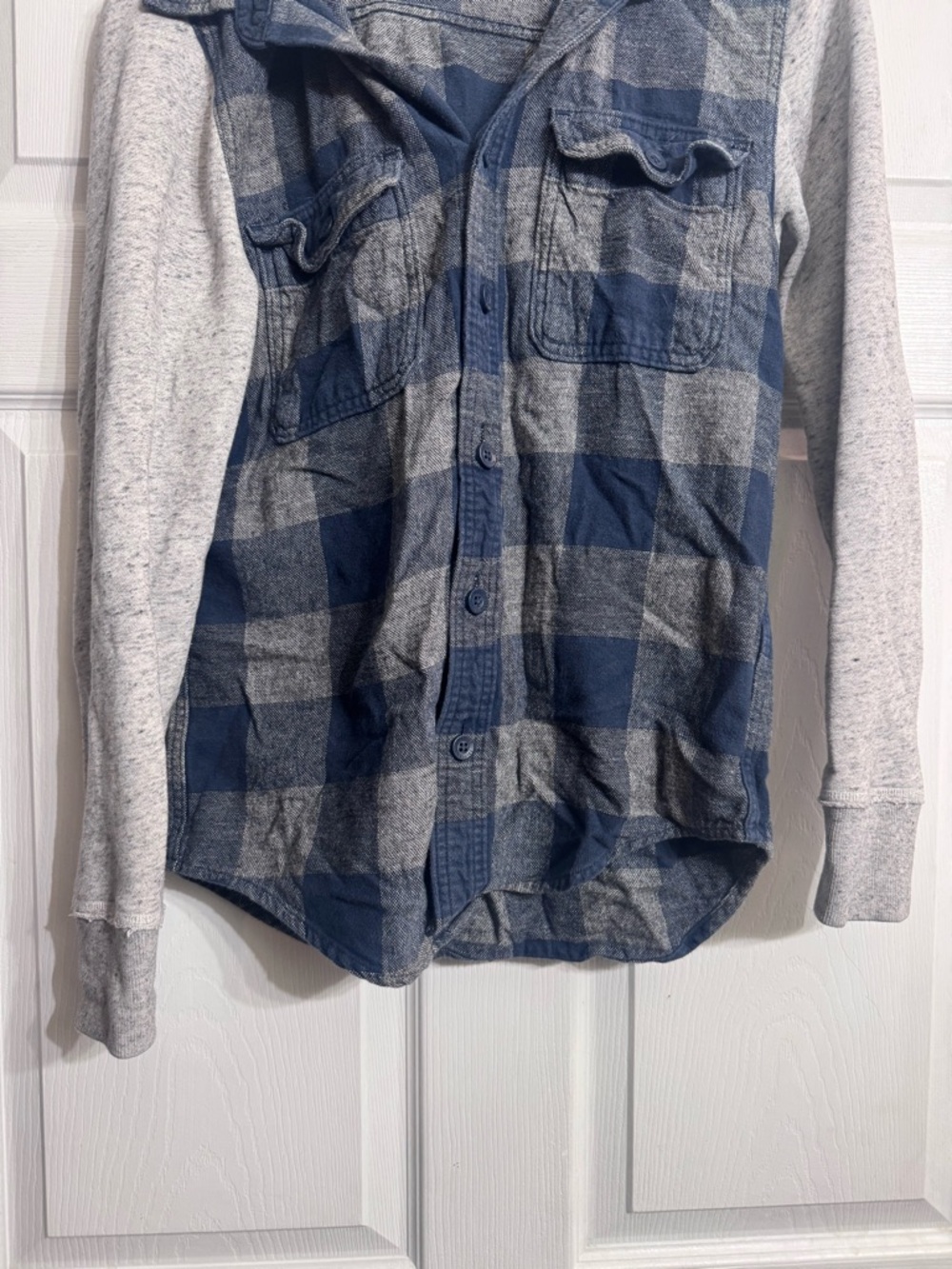 Hollister Navy and Gray Plaid Button-Up Hoodie